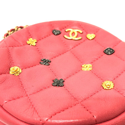 CHANEL Shoulder Bag lambskin Pink type CC COCO Mark Matelasse Mini Round Women Used Authentic