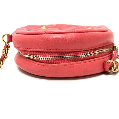 CHANEL Shoulder Bag lambskin Pink type CC COCO Mark Matelasse Mini Round Women Used Authentic