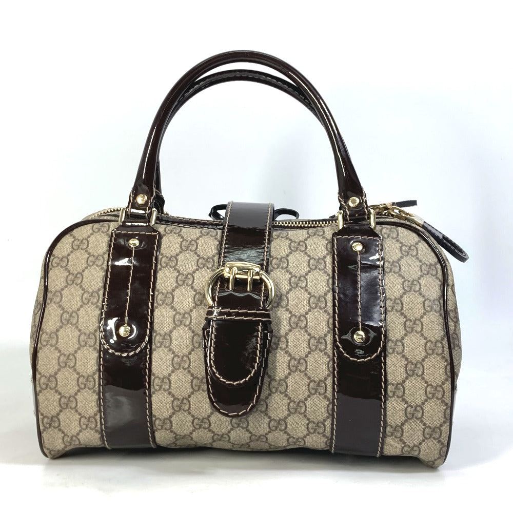 GUCCI Boston Duffel bag 203516 GG Supreme Canvas beige Handbag GG ribbon plate Women Used Authentic