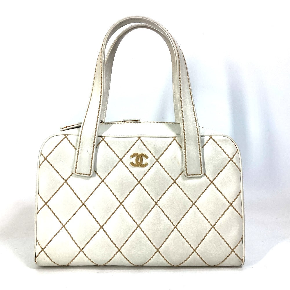 CHANEL Handbag leather white CC COCO Mark Bag Wild stitch Women Used Authentic