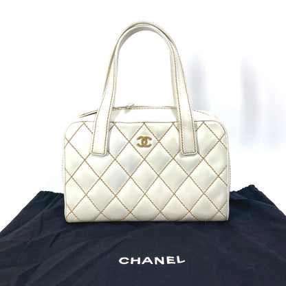 CHANEL Handbag leather white CC COCO Mark Bag Wild stitch Women Used Authentic