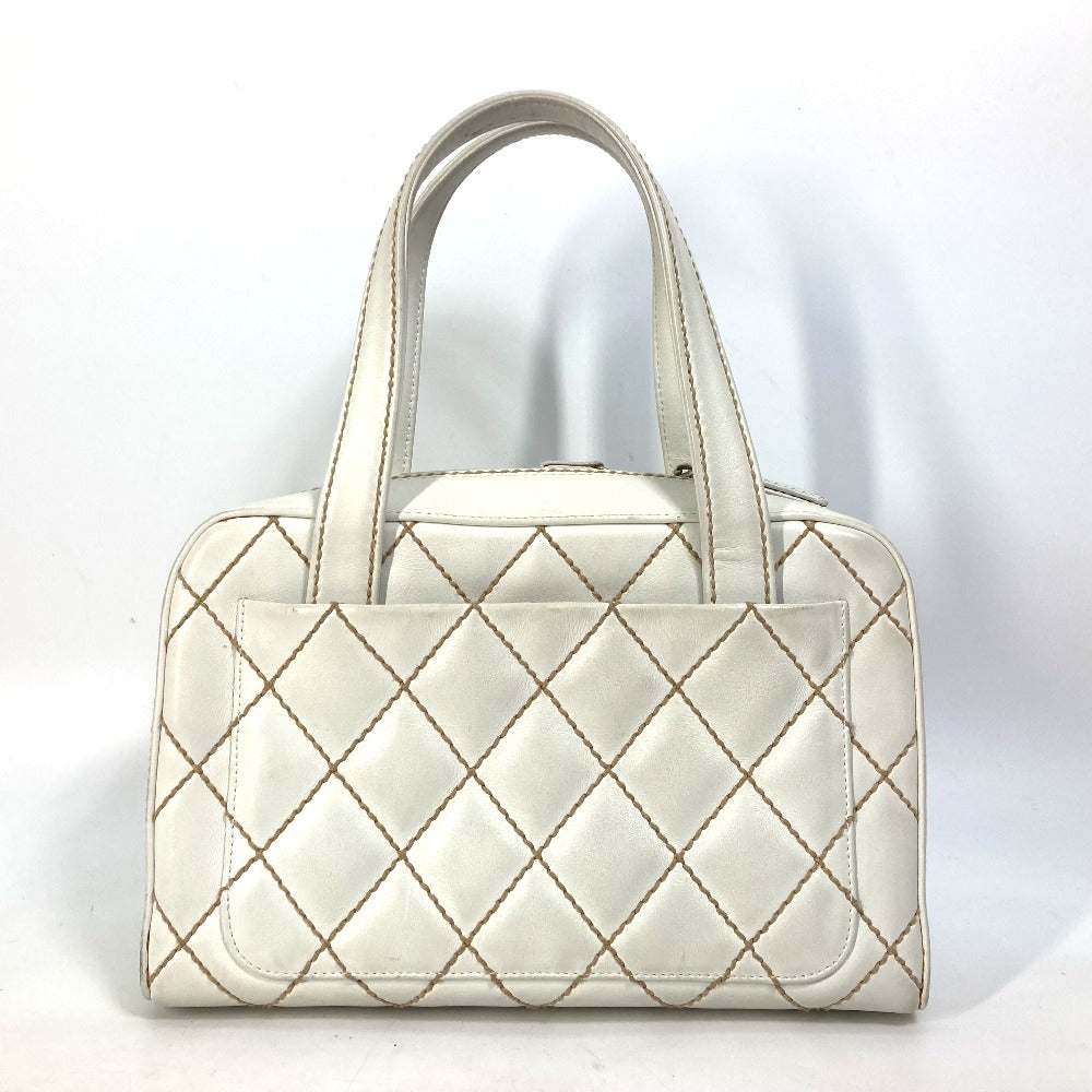 CHANEL Handbag leather white CC COCO Mark Bag Wild stitch Women Used Authentic