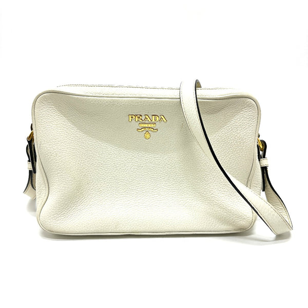 PRADA Shoulder Bag Double zipper bag logo leather white Women Used Authentic