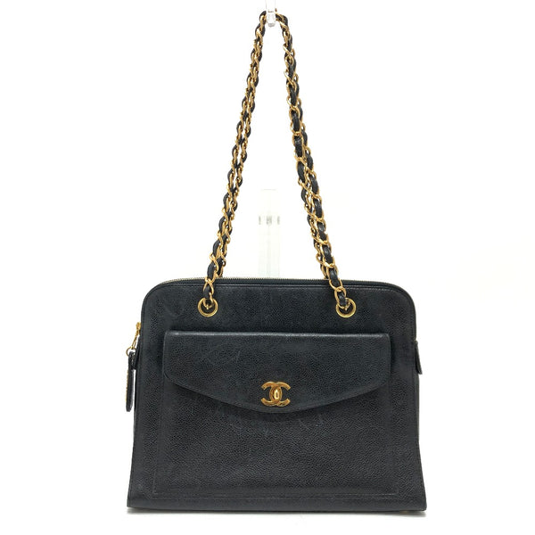 CHANEL Shoulder Bag Chain Bag Bag Tote Bag vintage COCO Mark CC Caviar skin black Women Used Authentic