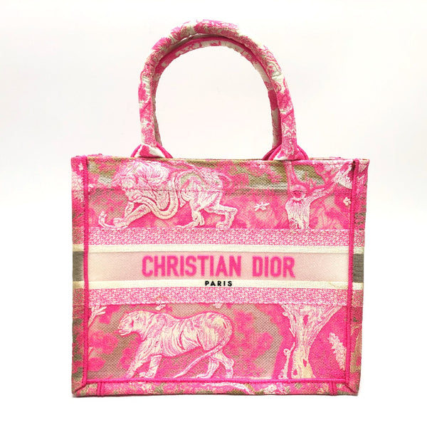 Dior Tote Bag Book tote small Handbag Shoulder Bag Toile de Jui canvas pink Women Used Authentic