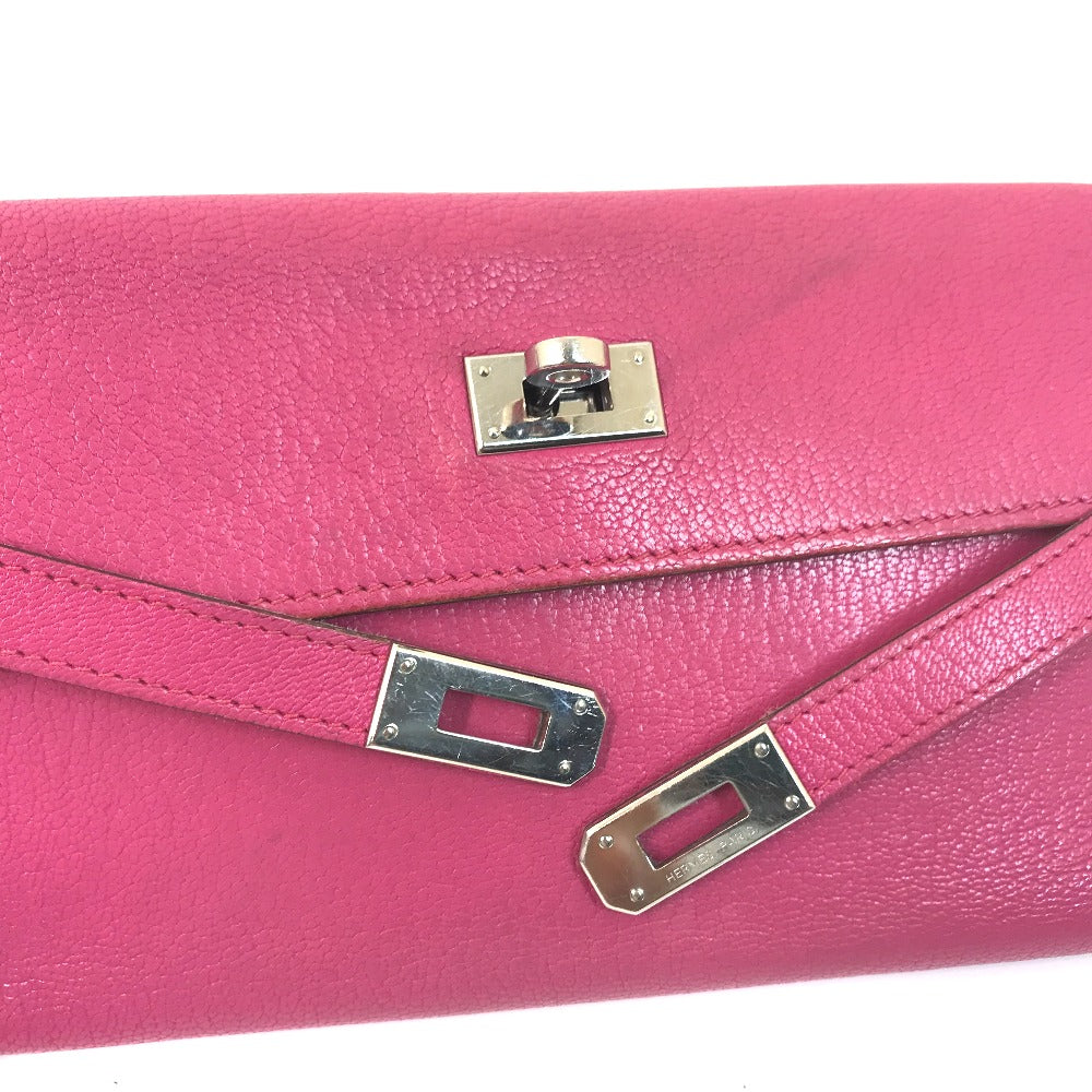 HERMES Long Wallet Purse Shave Pink type Kelly Wallet Long Depliant Women Used Authentic