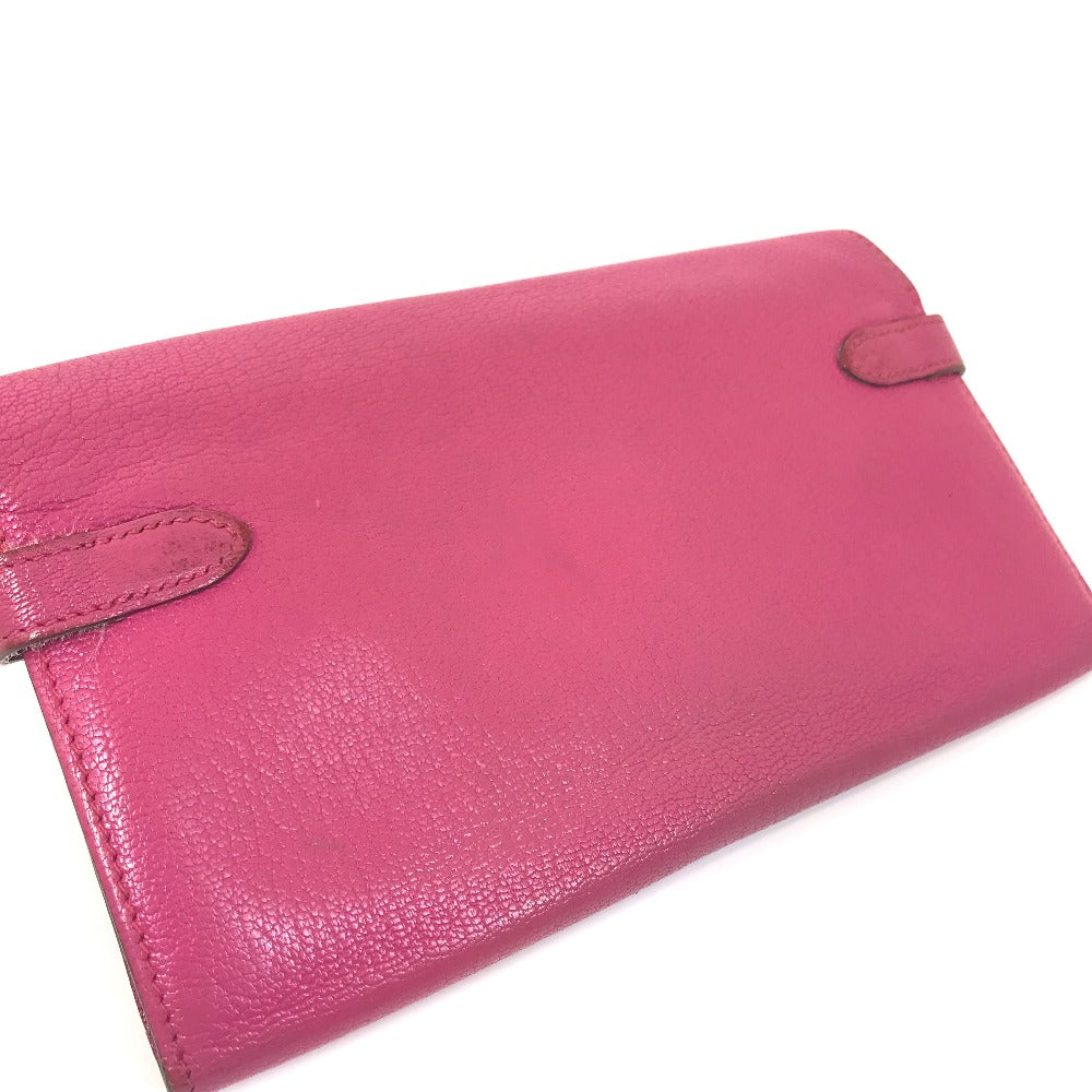 HERMES Long Wallet Purse Shave Pink type Kelly Wallet Long Depliant Women Used Authentic