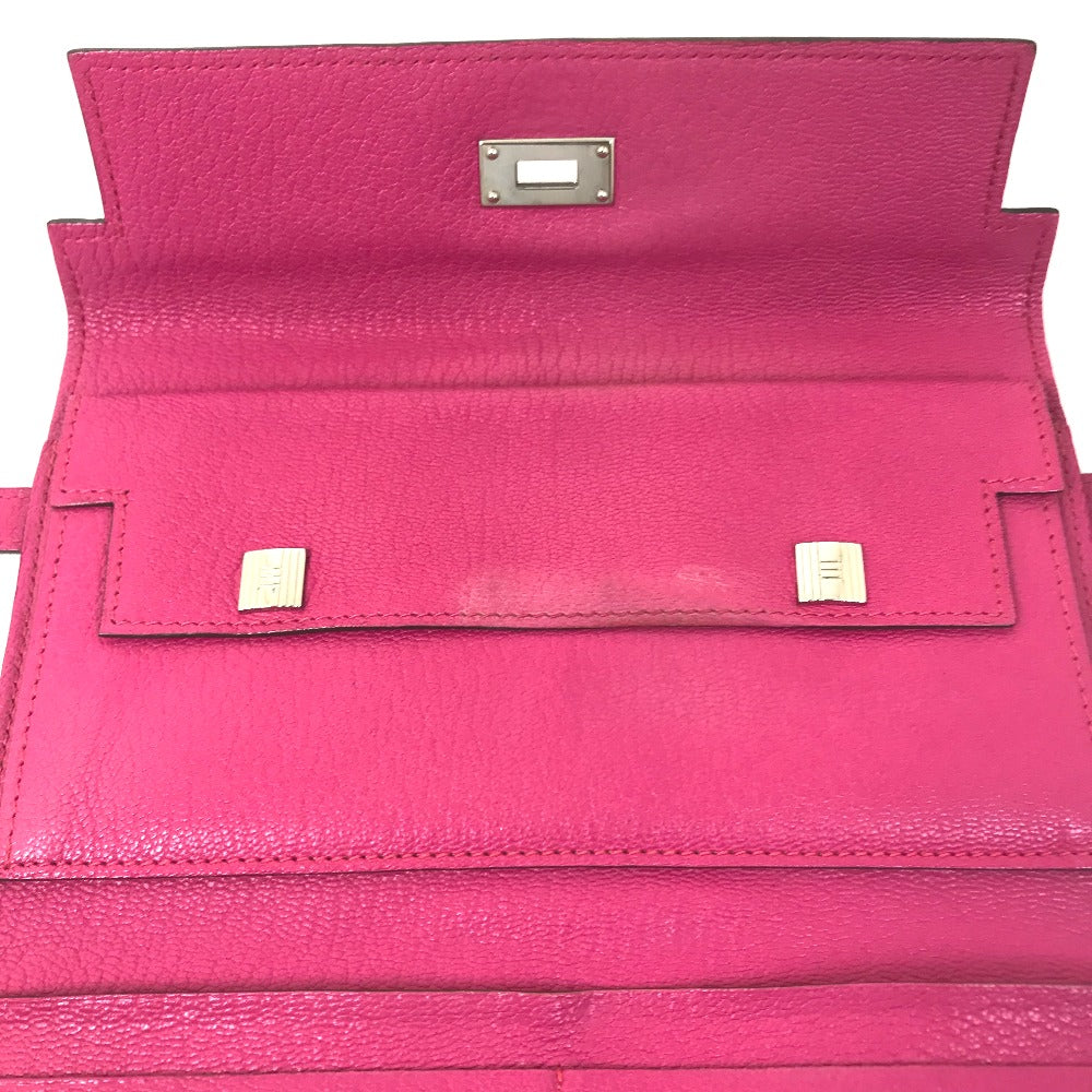 HERMES Long Wallet Purse Shave Pink type Kelly Wallet Long Depliant Women Used Authentic