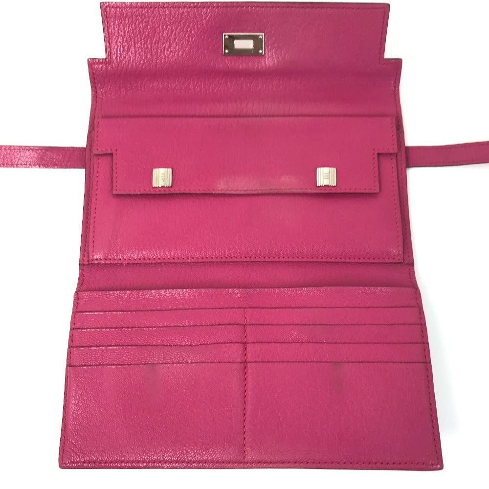 HERMES Long Wallet Purse Shave Pink type Kelly Wallet Long Depliant Women Used Authentic