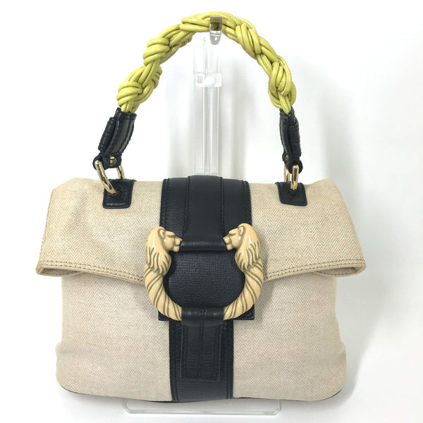 BVLGARI Handbag Bag Leoni Lion Leather / canvas beige Women Used Authentic