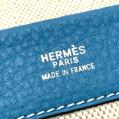 HERMES Clutch bag Toile Ash / Taurillon Clemence blue Equi Pouch Women Used Authentic