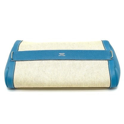 HERMES Clutch bag Toile Ash / Taurillon Clemence blue Equi Pouch Women Used Authentic