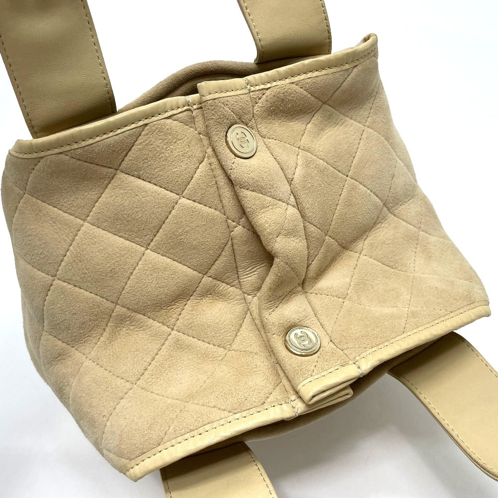 CHANEL Handbag Mouton / Leather Beige x Gold Metal CC COCO Mark Mokomoko Women Used Authentic