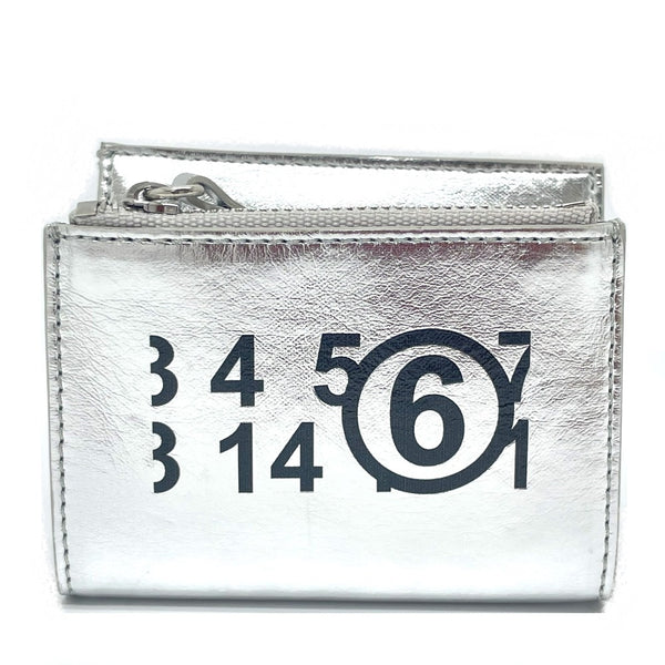 Trifold wallet Compact wallet Number logo Mini Wallet leather S54UI0133 Silver Women Used Authentic