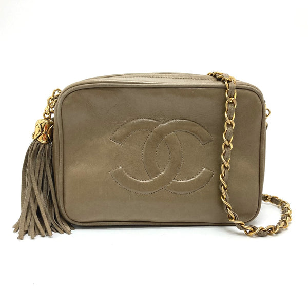 CHANEL Shoulder Bag Bags Fringe Pochette COCO Mark ChainShoulder lambskin Beige type Women Used Authentic