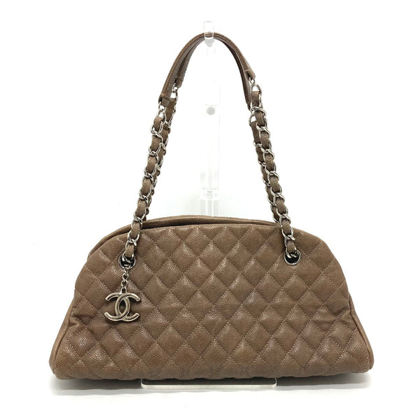 CHANEL Shoulder Bag Bag Chain CC COCO Mark Mademoiselle Bowling Caviar skin Brown Women Used Authentic