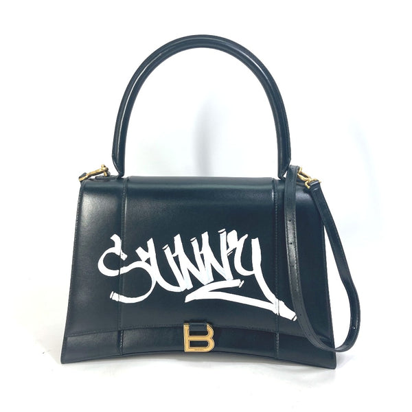 BALENCIAGA Handbag 2WAY Shoulder Bag Crossbody Hour glass SUNNY logo leather 592823 black Women Used Authentic