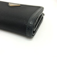 PRADA Folded wallet triangle plate Nylon leather 1ML225 black Women Used Authentic