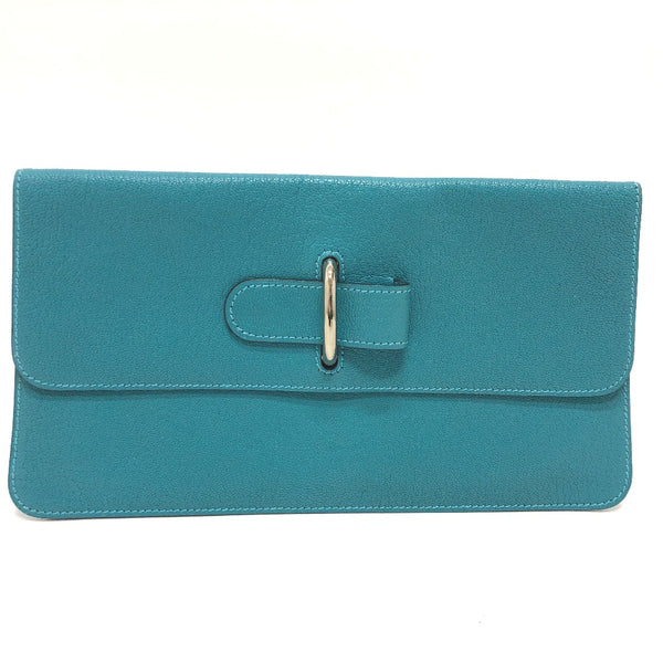 HERMES Pouch Flat Second Stopper Chaine d'Ancre Chevre Misol Blue gene Women Used Authentic