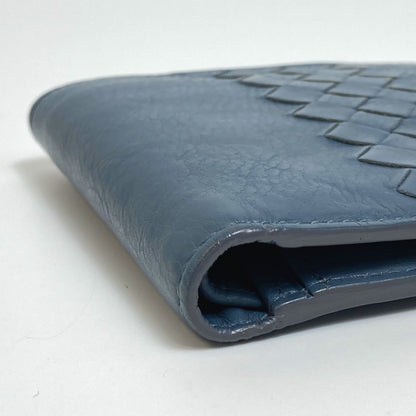 BOTTEGAVENETA Folded wallet leather Blue type INTRECCIATO Women Used Authentic