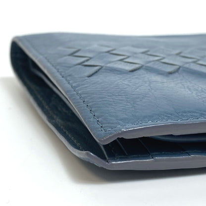 BOTTEGAVENETA Folded wallet leather Blue type INTRECCIATO Women Used Authentic