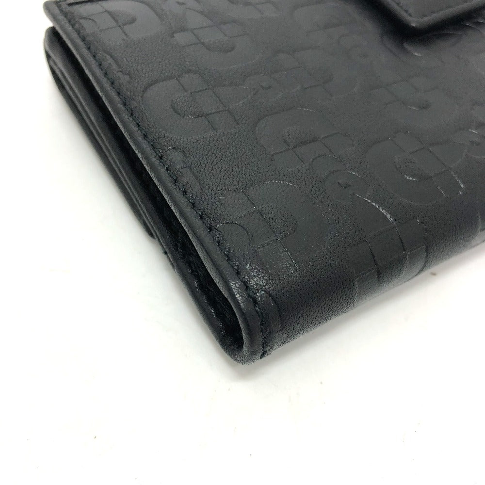 GUCCI Long Wallet Purse 143389 leather black Embossed all over pattern Women Used Authentic