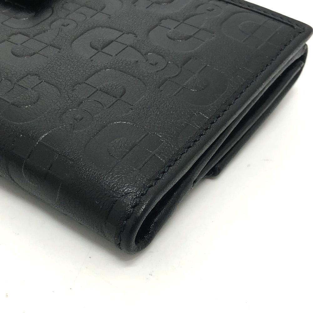 GUCCI Long Wallet Purse 143389 leather black Embossed all over pattern Women Used Authentic