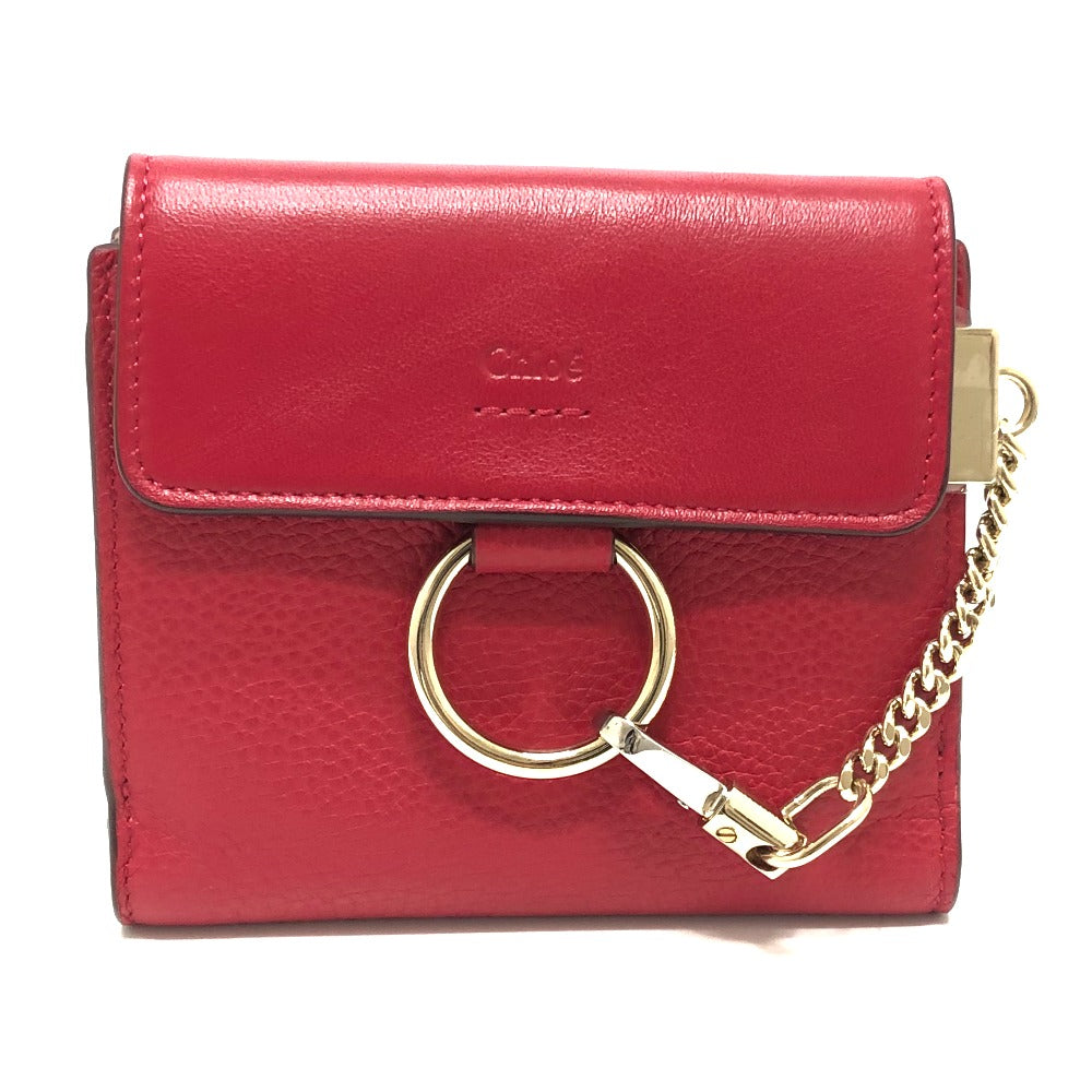 Chloe Folded wallet leather Red Chain compact wallet Women Used Authentic