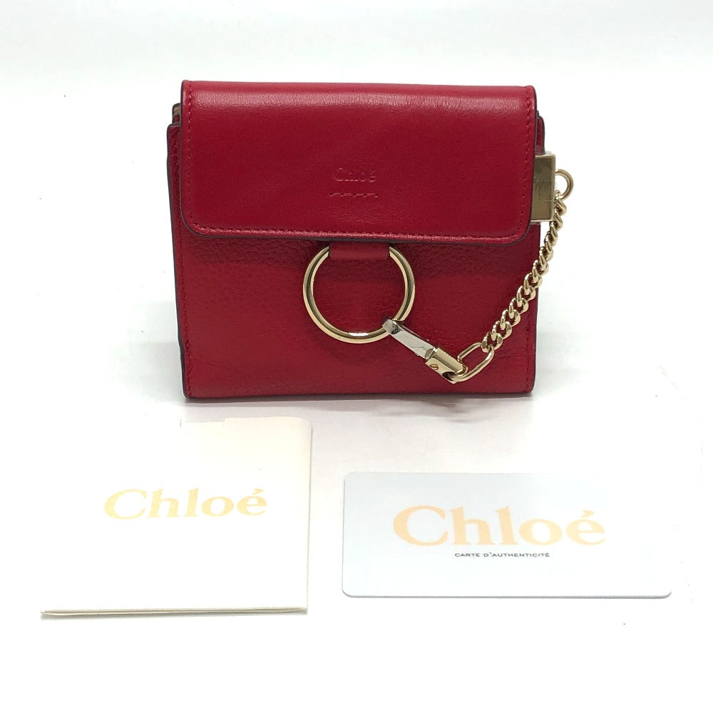 Chloe Folded wallet leather Red Chain compact wallet Women Used Authentic