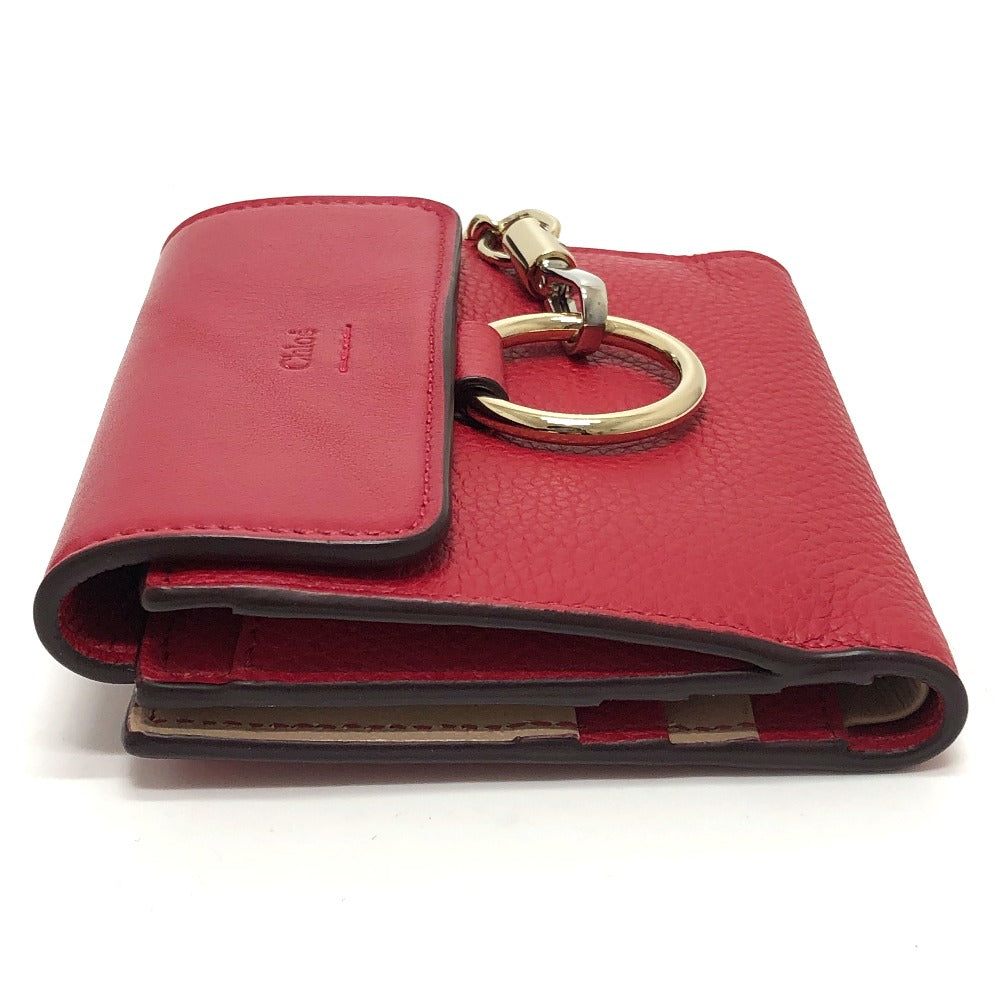 Chloe Folded wallet leather Red Chain compact wallet Women Used Authentic