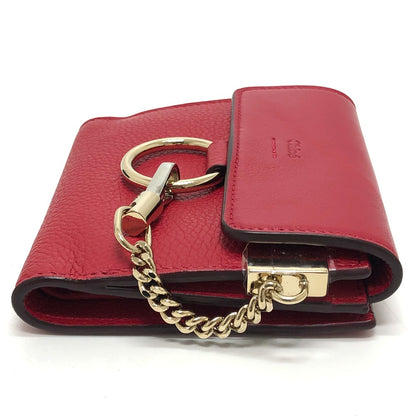 Chloe Folded wallet leather Red Chain compact wallet Women Used Authentic