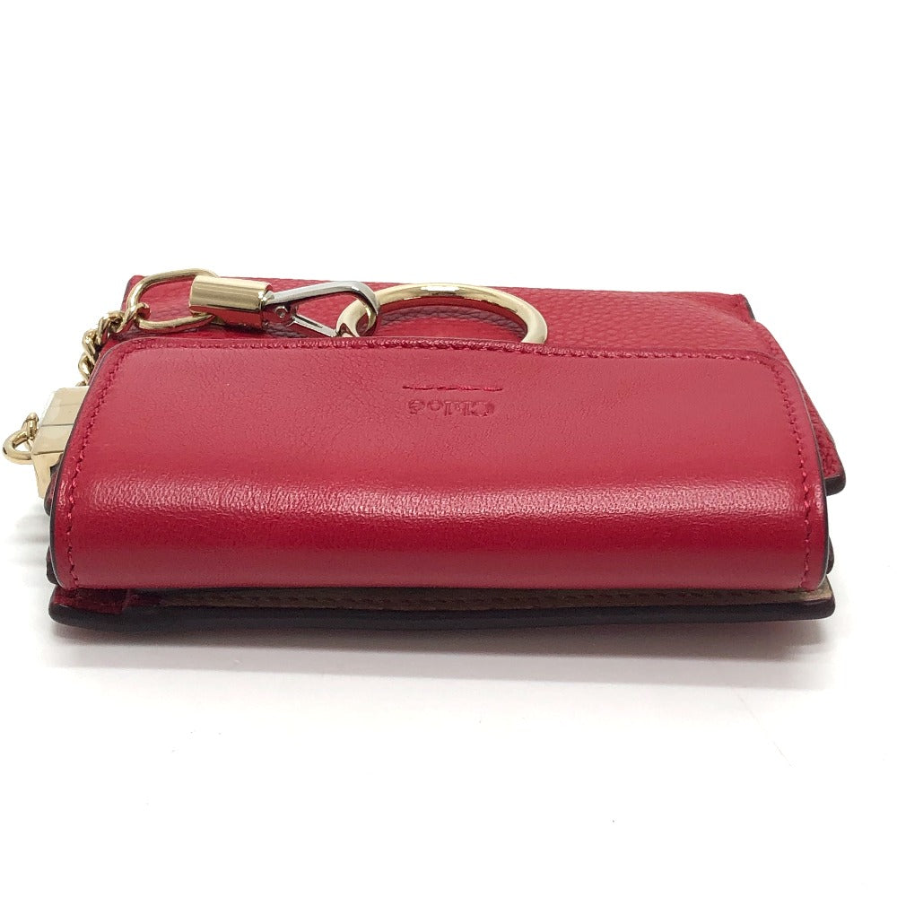 Chloe Folded wallet leather Red Chain compact wallet Women Used Authentic