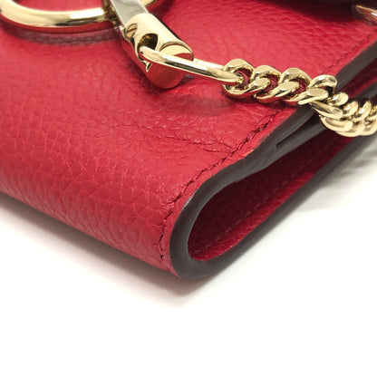 Chloe Folded wallet leather Red Chain compact wallet Women Used Authentic