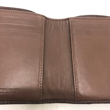 BOTTEGAVENETA Trifold wallet leather Brown INTRECCIATO Compact wallet Women Used Authentic