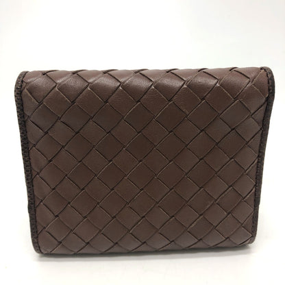 BOTTEGAVENETA Trifold wallet leather Brown INTRECCIATO Compact wallet Women Used Authentic