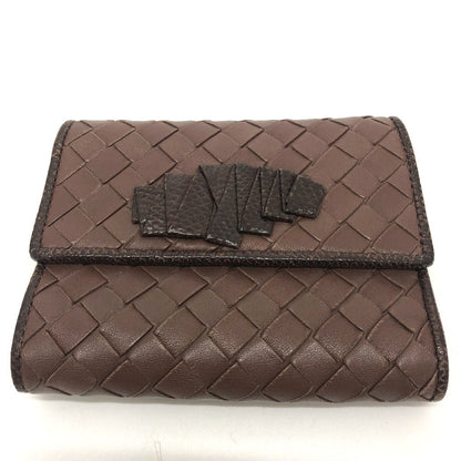 BOTTEGAVENETA Trifold wallet leather Brown INTRECCIATO Compact wallet Women Used Authentic