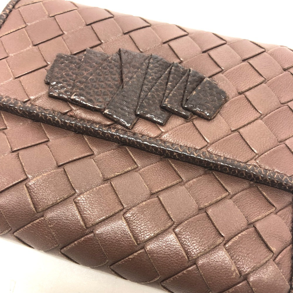 BOTTEGAVENETA Trifold wallet leather Brown INTRECCIATO Compact wallet Women Used Authentic