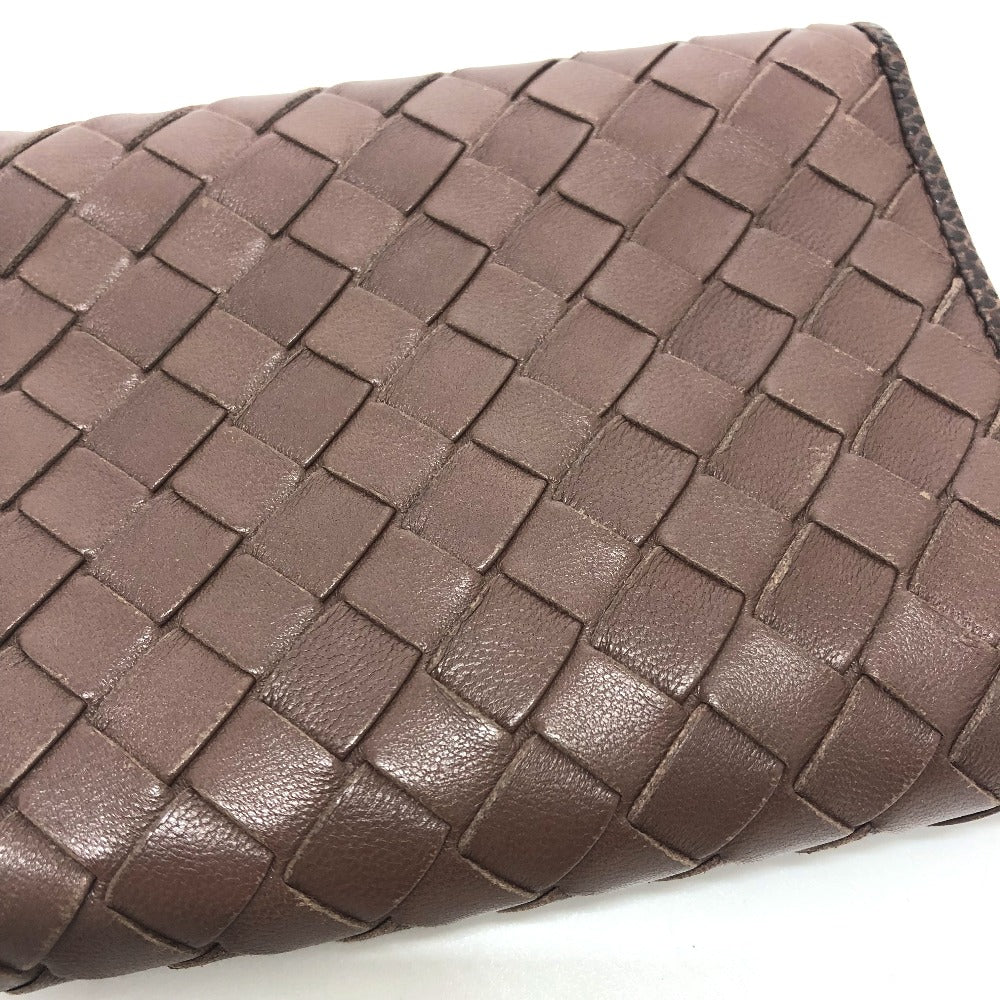 BOTTEGAVENETA Trifold wallet leather Brown INTRECCIATO Compact wallet Women Used Authentic