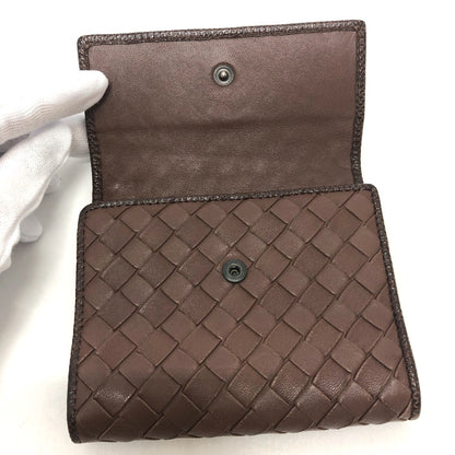 BOTTEGAVENETA Trifold wallet leather Brown INTRECCIATO Compact wallet Women Used Authentic