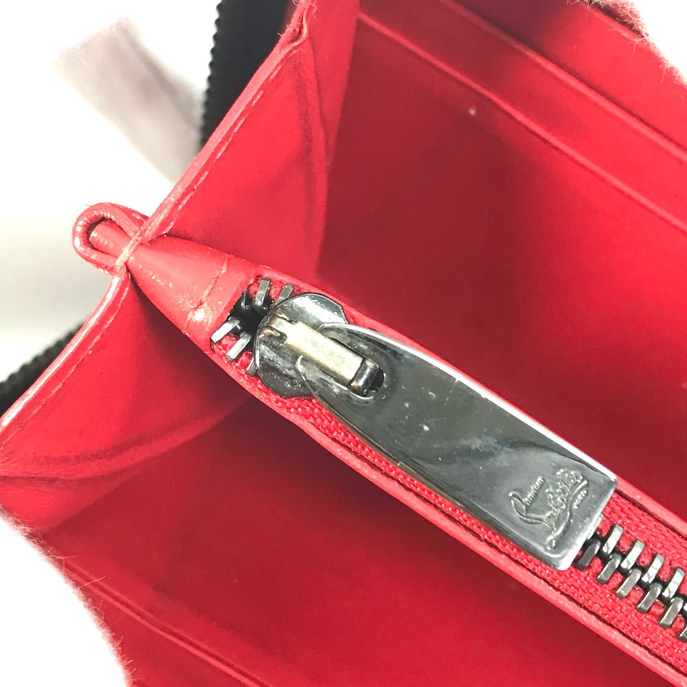 Christian Louboutin Long Wallet Purse leather Black x red Panettone Spike studs mens Used Authentic