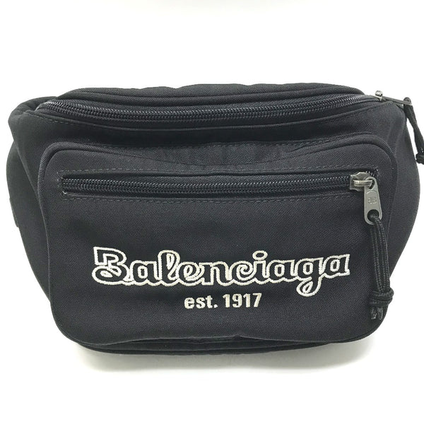 BALENCIAGA body bag Waist bag vest bag cross logo Explorer Nylon 482389 black mens Used Authentic