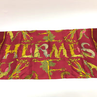 HERMES scarf silk Red Alphabet Women Used Authentic