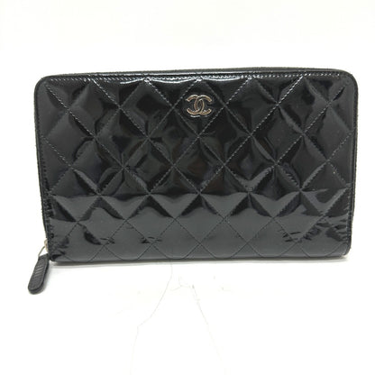 CHANEL Long Wallet Purse Patent calf leather black Matrasse