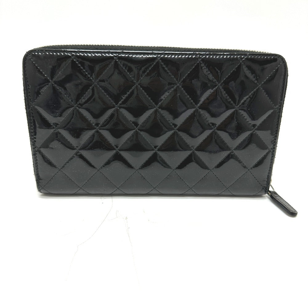 CHANEL Long Wallet Purse Patent calf leather black Matrasse