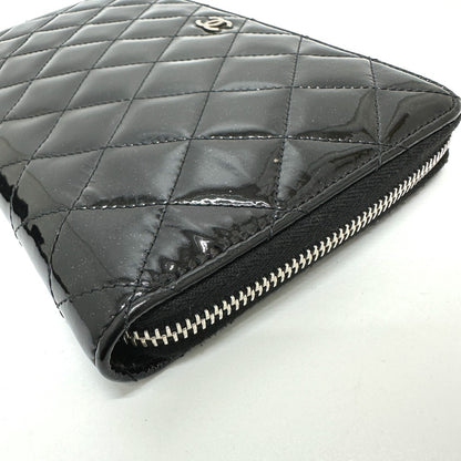 CHANEL Long Wallet Purse Patent calf leather black Matrasse