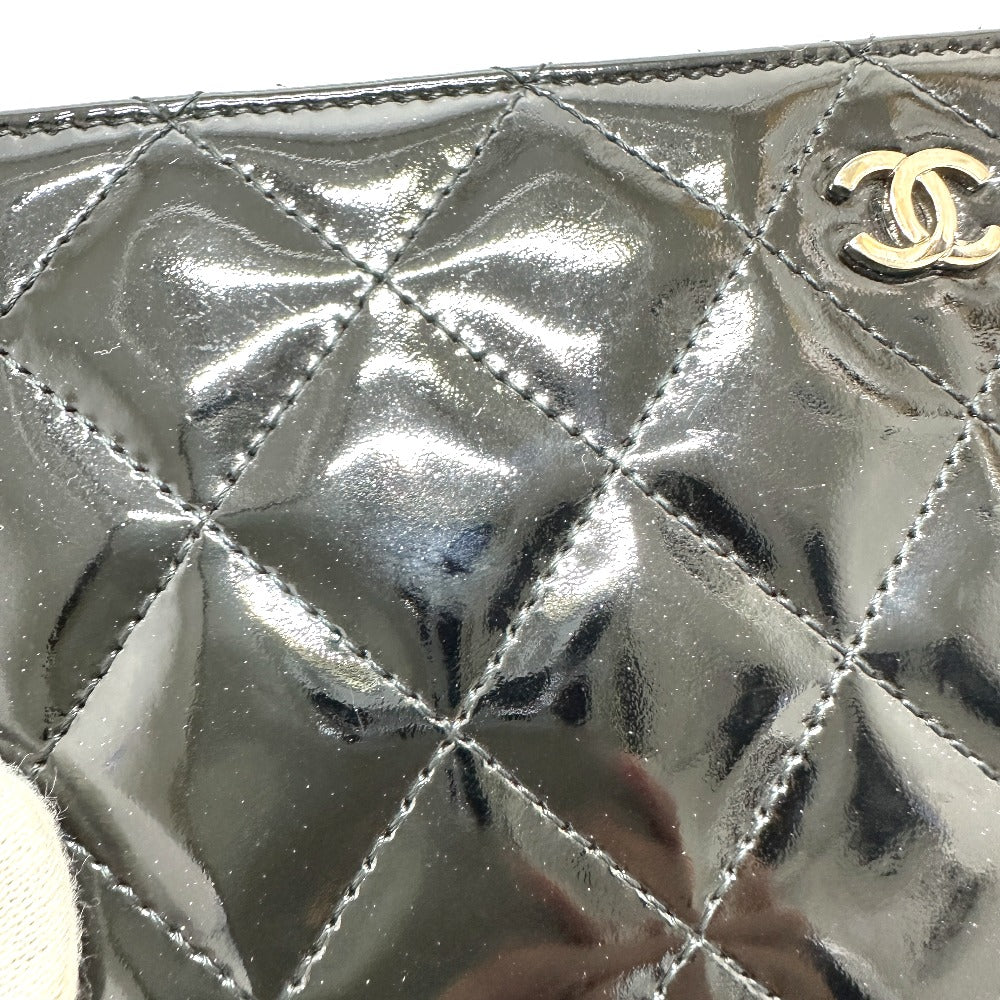 CHANEL Long Wallet Purse Patent calf leather black Matrasse