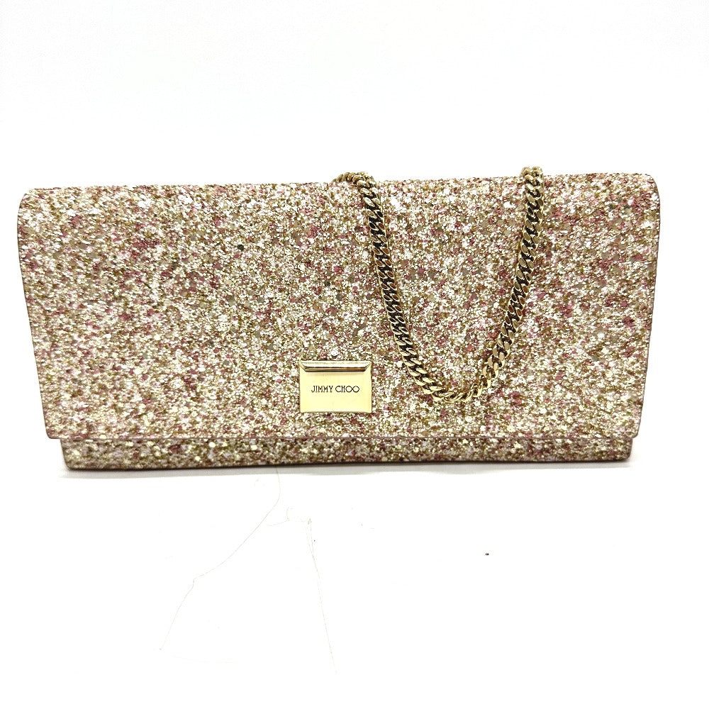 JIMMY CHOO Shoulder Bag Sequin Pink x Gold logo