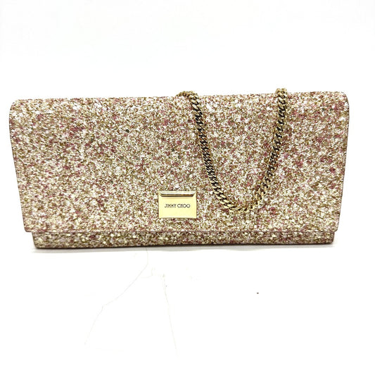 JIMMY CHOO Shoulder Bag Sequin Pink x Gold logo