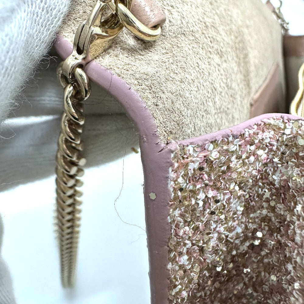 JIMMY CHOO Shoulder Bag Sequin Pink x Gold logo