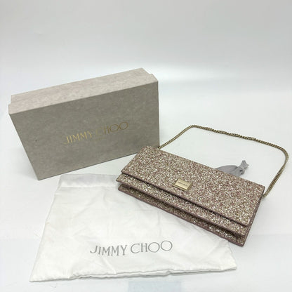 JIMMY CHOO Shoulder Bag Sequin Pink x Gold logo